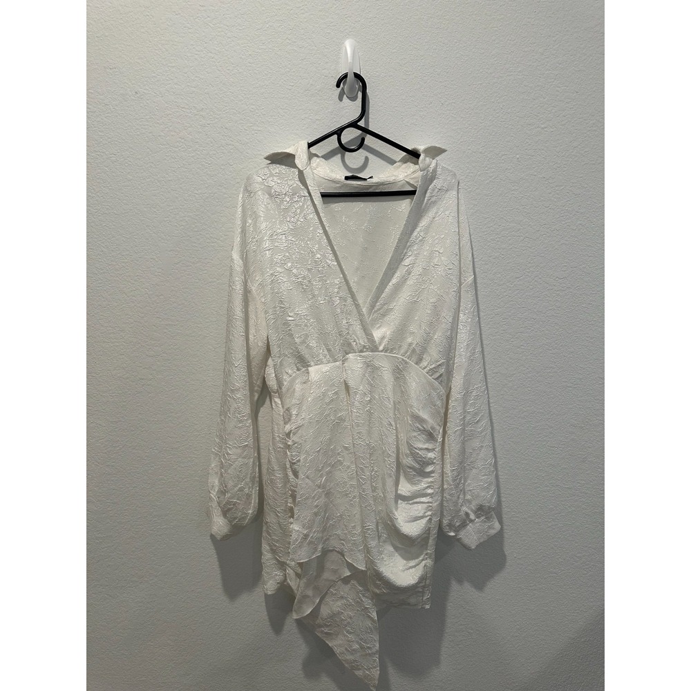 PrettyLittleThing White Jacquar Textured Wrap-Front Romper